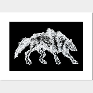 White Rugged Mandala Werewolf Posters and Art